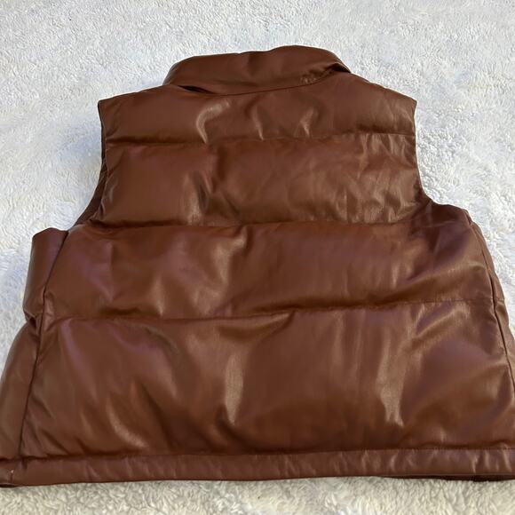 Aritzia Womens Babaton Faux Leather Puffy Vest Sz M in Brown Preppy East Coast - Picture 2 of 5